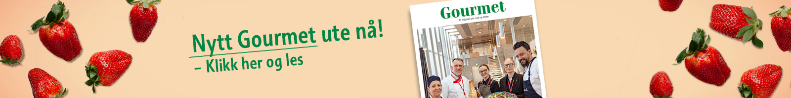 Banner med forsidebilde av Gourmet og teksten: "Nytt Gourmet ute nå"